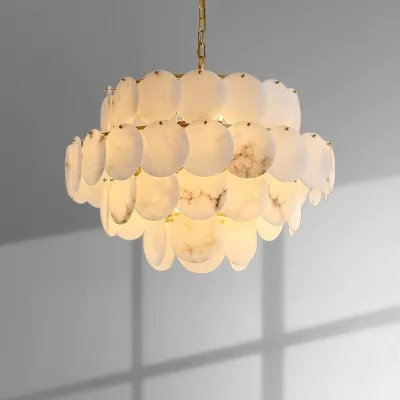 MEEROSEEModern All-copper Marble Atmospheric Luxury Pendant Light Adjustable Height for Duplex-Style Villa Entrance Hall MD88181