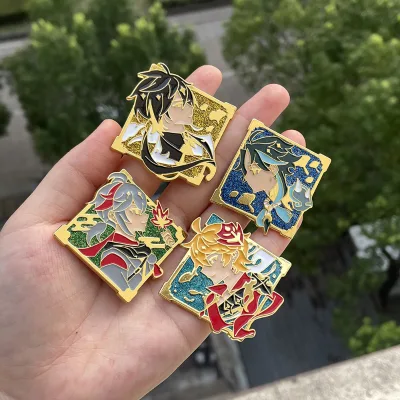 Wowei Anime Metal Enamel Pins Cosplay Zhongli Tartaglia Character Brooch Badge for Kids Girls Teens