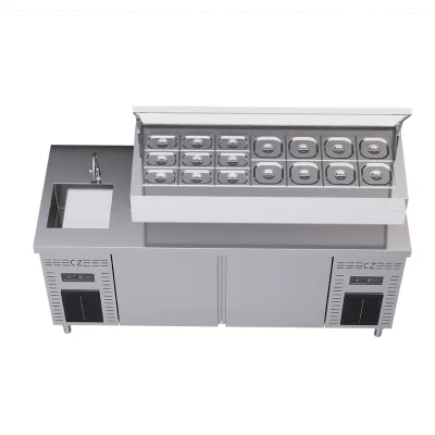 Commercial Pizza Preparation Workstation Sandwich and Pizza Preparation Station Pizza Counter Display
