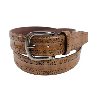 Emboss Pattern Leather Belt Oil Wax Leather Men Belt Manufacturer
