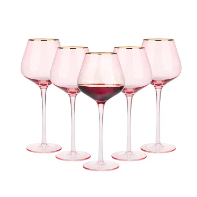 Glass Brandy Snifter Glass Stemware Diamond Stem Wine Charms Colorful Wine Glass Marker Gold Rim Pink Wedding Gift