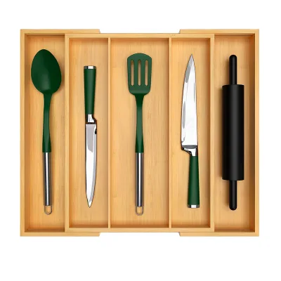 Combohome Bamboo Kitchen Drawer Organizer Expandable Utensil Drawer Organizer Silverware Holder Bamboo Cutlery Tray