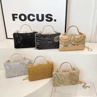 New Evening Bag with Glitter Sequins, Fashionable and Luxurious Single Shoulder Evening Bag with Rhinestones