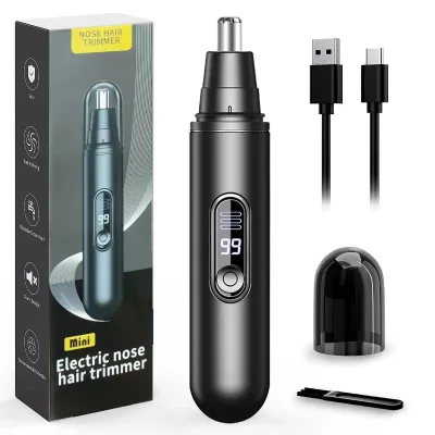 Mini Nose Hair Trimmer TYPE-C Charging Pocket Size Electric Ear Hair Remover with LED Display Blades Rechargeable