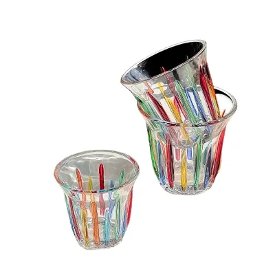 New Color Painted Coffee Glass Cup Tempered Hand Painted American Color Transparent Retro Latte Coffee Cup