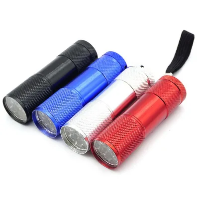 9 LED Mini Aluminum Flashlight, Portable Pocket Torch White Light & 395nm UV Light Custom Logo Promotional Flashlight