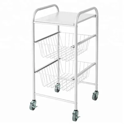Kitchen Storage Cart Bathroom Metal Wire Basket Trolley
