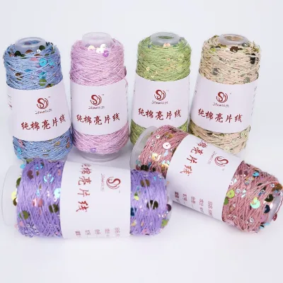 D&D High Quality 1Roll 32S 160 Meters Pure Cotton Sequin Yarn 3 Plus 6 Bead Yarn for Hand Crochet Knitting Cone DIY Garment