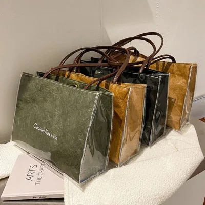 New Design Large Capacity Phone Bag Shopping Tote Bag Lightweight PVC Washable Kraft Paper Tote Bags