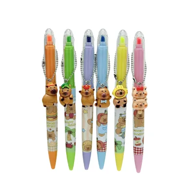 Creative Cute Capybara Kawaii Cartoon Black Ink Gel Highlighter 2 1 Student Stationery School Office Supplies for Children's