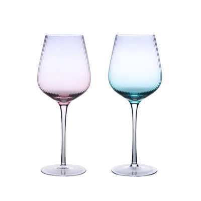 Wedding Party Europe Style Handmade Customized Ripple Crystal Romantic Colored Red Wine Glasses Ripple Stripe White Wine Glass