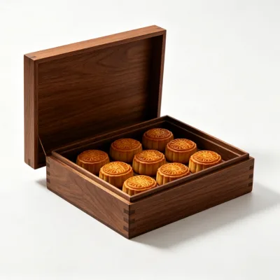 Wholesale High-grade Wooden Moon Cake Gift Box Dark Brown Retro, Customized Solid Wood Moon Cake Packaging Box