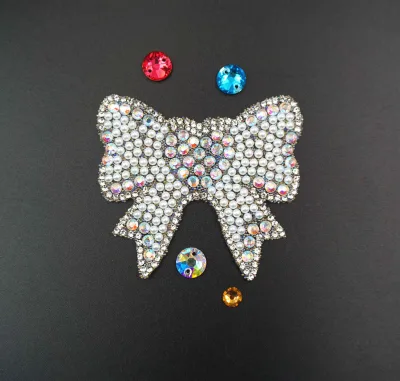 Ready to Ship Christmas Lovely Diy Applique Bow Tie Silver Color Custom Iron on Patches for Clothing OEM ODM Accepted