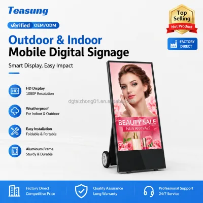 Battery Powered 43 Inch Outdoor Digital Signage Portable IP65 Waterproof Advertising High Brightness LCD Mobile Stand Poster