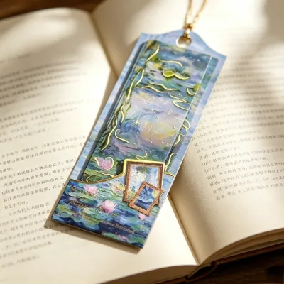 Vintage Oil Painting Landscape Paper Bookmark Gold Embossed Floral Scenery Book Mark Art Stationery Reading Gift