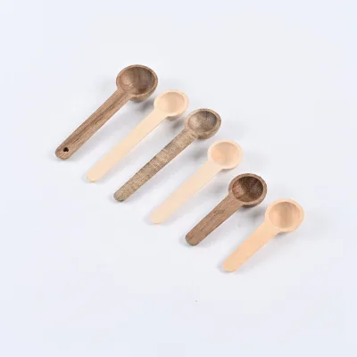Eco-Friendly Custom Logo Long Handle Small Wooden Measuring Spoon for Tea Coffee Suger Honey Bath Salts Powder