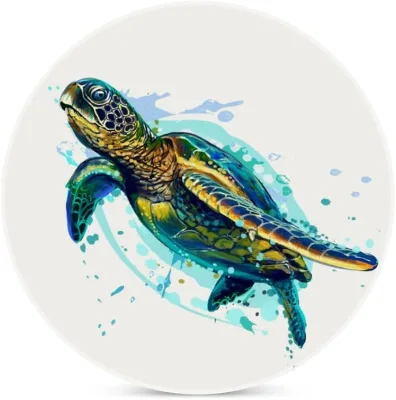 Acrylic Coasters for Drinks Absorbent Sea Turtle Realistic Artistic Colored Drawing Cup Holder Housewarming Gift Kitchen Decor