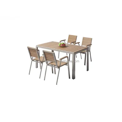 All Weather Aluminum Yard Outdoor Table and Chair Patio Plastic Wood Dining Set Garden Wooden Furniture