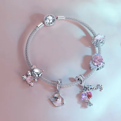 New Trend 925 Sterling Silver I Love U Bear Charms Beads Heart Pendant for Diy Bracelets Fine Jewelry