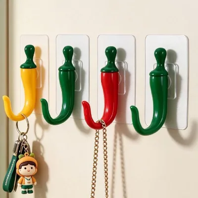 Hot Selling Chili Shaped Clothes Hook Creative No Punching Hook for Entrance Foyer Clothes Hook Wall Hanging Key Hook