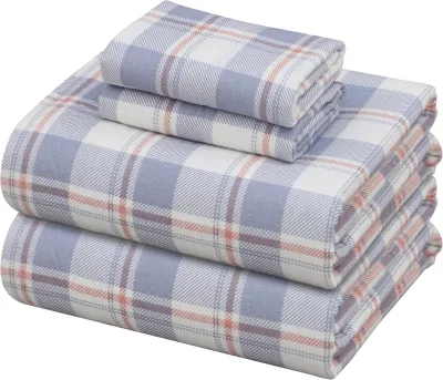 OEM ODM Plaid Flannel Sheets Queen Size Cotton Double Brushed Deep Pockets 4-Piece Set All Seasons Breathable Oeko-tex