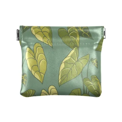Aloha Print Hawaiian Kalo Design Leather Women Money Coin Pouch Mini Wallet Small Cash Coin Purse