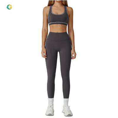 Women's One-Shoulder Sports Bra & High-Waist Ankle-Length Leggings 2-Piece Set Quick-Dry Breathable Fitness Outfit for Gym