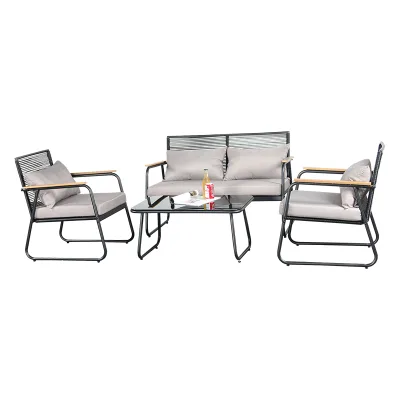 Modern outdoor garden sofa set with coffee table hotel lounge chair Hollow rattan four-piece set
