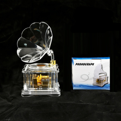 LED Light Acrylic Transparent Phonograph Music Box Creative Musical Box for Holiday Gift