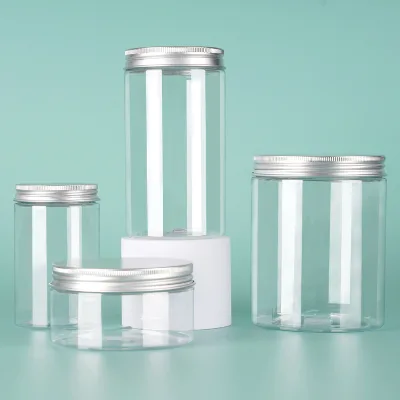 Custom 100ml 200ml 8oz 16oz 500ml Clear White Black Amber Wide Mouth Cosmetic Containers Plastic Pet Jar With Aluminum Lid
