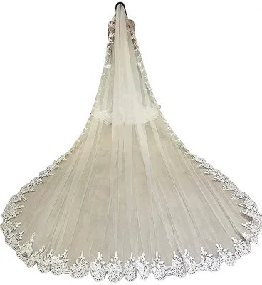 S8858F White Water-Soluble Lace Wedding Veil with Gauze New Embroidered Bridal Veil Drag Tail Perfect Campaign Veil
