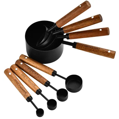 8PCS Stainless Steel Acacia Wooden Handle Measuring Cups and Spoon Set