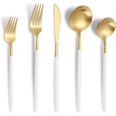 Popular Sand Matte Portugal Print Gold Flatware Set for Family Hotel Restaurant Knives Forks Spoons Stainless Steel Cutlery Set