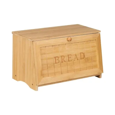 Wholesale Custom Made Retro Design Single Layer Bamboo Vintage Large Wood Bread Box for Kitchen Counter