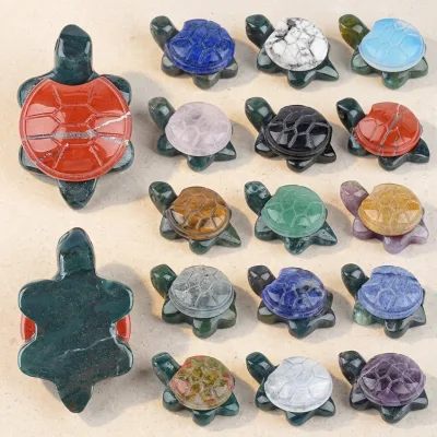 Handmade Natural Stone Turtle Figurine Red Jasper Lapis Lazuli White Marble Decorative Sculpture Home Office Desk Decor Gift
