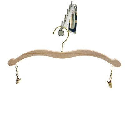 Customize Logo Solid Wood Lingerie Hanger 360 Rotatable Metal Hook Wholesale Fixed Clip or Hanging Clip Styles Available