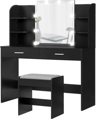 Vanity Desk, Makeup Vanity Table, Vanity Desk Set Cushioned Stool for Women Girls, Bedroom, Black