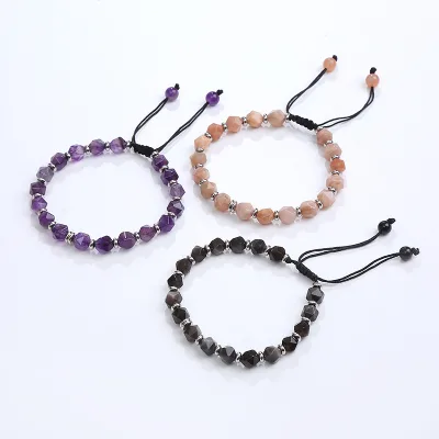 Wholesale Custom Luxury Designer Brand Bangle Natural Stone Small Cut Corner Woven Bracelet Cheap Bead Bracelet