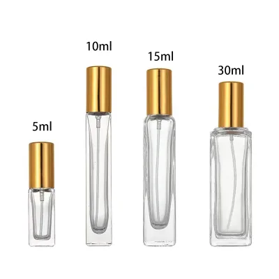 Thick Bottom 3ml 5ml 10ml 15ml Square Transparent Leak-Proof Glass Mini Refillable Perfume Atomizer Bottle Screw Neck