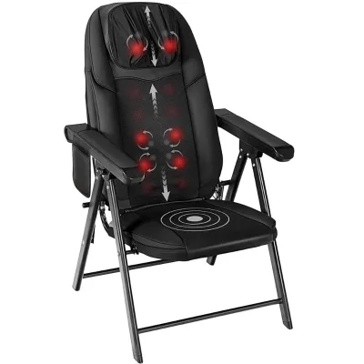 Folding Shiatsu Massage Chair ,black Color,pu Leather, With Heating Function and USB Charge Port, Cell Phone Pocket.
