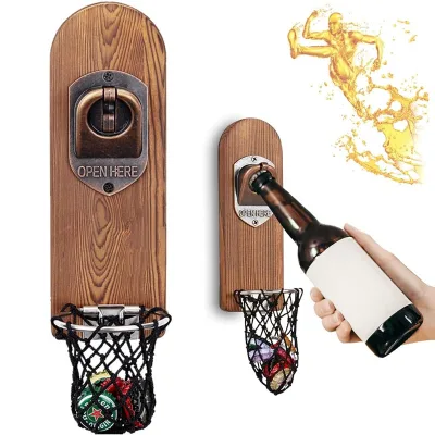 Bottle Opener Wall Magnet with Collection Container Wooden Beer Opener Wall with Container Magnetic Bottle Opener Unique Gift