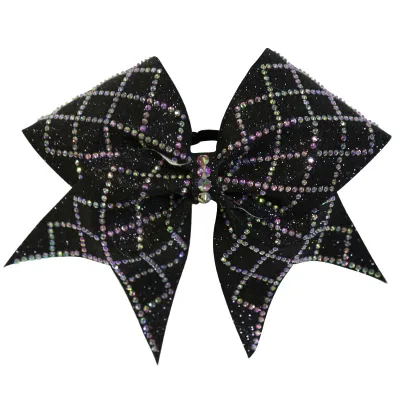 Hot Sale High Quality Black Rhinestones Cheerleader Hair Bows All Star Customized Princess Style Cheer Bows Hair for Kids