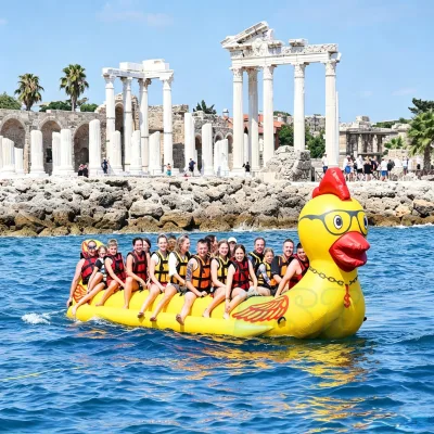 New Design Double-Lane Duck Water Boat Sea Floating Animal Banana Inflatable Towable Boats for Water Parks Sports Amusements
