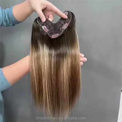 European Remy Quality for Ombre Color 3x5 Inch Topper V-Design Silk Base Closure with Dark Brown Human Hair High Quality