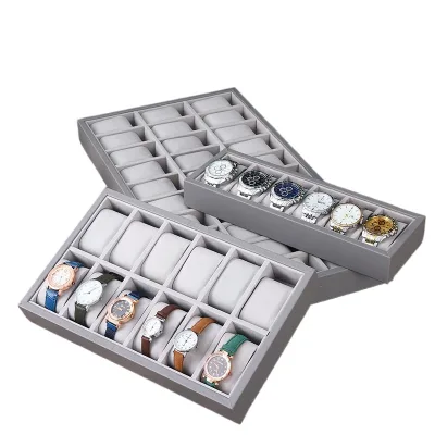 Gray Leather Watch Counter Display Rack Storage Watch Display Tray