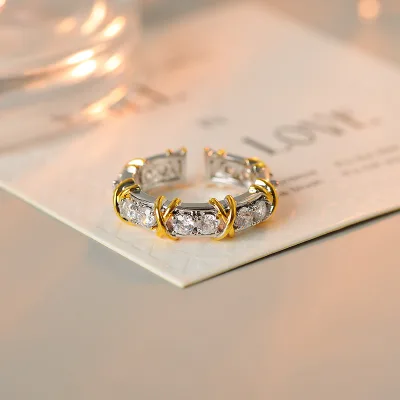 Stylish Gold and Silver Plated Zircon Open Cuff Ring for Daily Wear and Small GatheringsFLBRG22