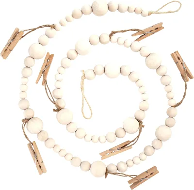 Wooden Beads Garland with Tassels and Wooden Clip Hanging Decoration