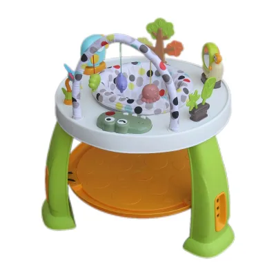 3-in-1 Multi-Functional Children's Activity Table Baby Walker and Interesting Building Block Set with Plastic Frame