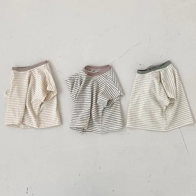 Wholesale Kids Clothing Stripe Design Short Sleeve Boy's Girl's Basic Shirts Under T-shirts for Kids