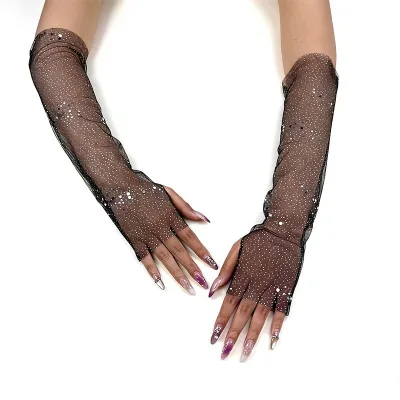 Women's Summer Sun Protection Sleeves Mesh Lace Sequin Thin Long-Sleeved Bike Breathable Cycling Gloves Driving Arm Sleeves